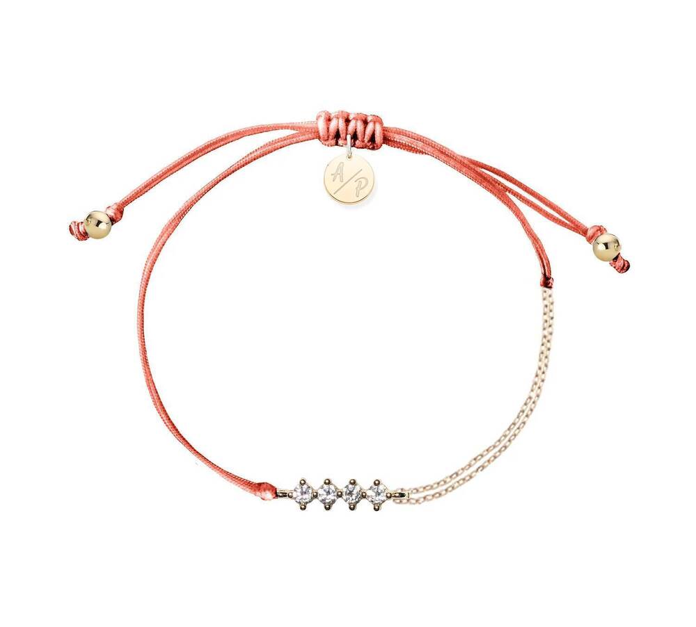 NEW ADRIANA PAPPAS women's cz crystal bar bracelet on colored cord in coral